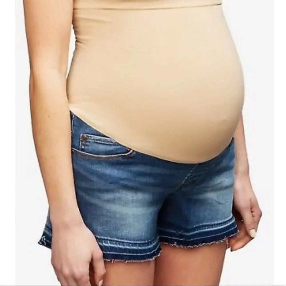 AOS distressed faded stretchy maternity full panel denim jean cutoff shorts S 26